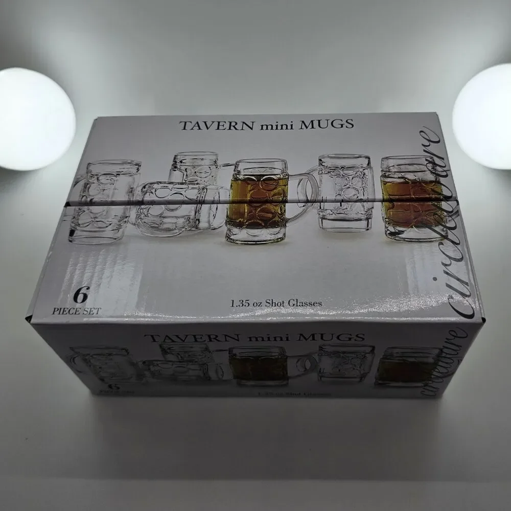 Circleware Tavern Mini Mugs Embossed Shot Glass Set 6 Clear Glass 1.35 oz